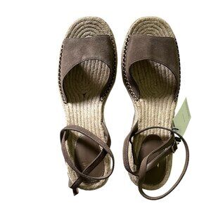 Mango MNG NWT Leather Espadrilles Wedge Sandals Platform Round toe Size 10